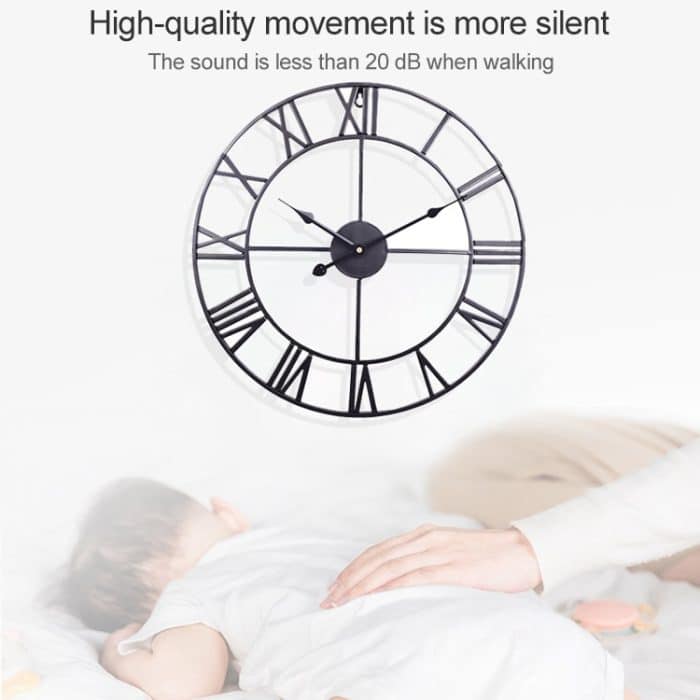 60 cm Retro-Wohnzimmer-Eisen-runde römische Ziffern-Stummschaltung dekorative Wanduhr, 60cm – Bild 8