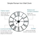 80 cm Retro-Wohnzimmer-Eisen-runde römische Ziffern-Stummschaltung dekorative Wanduhr, 80cm – Bild 3