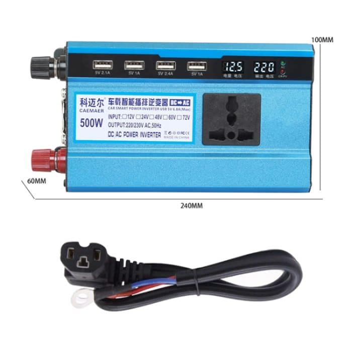 Carmaer 60V bis 220 V 500 Watt Doppelsteckdose doppelt digital Display Inverter Haushaltskraftwandler – Bild 2