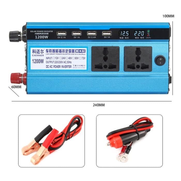 Carmaer 12V bis 220V 1200W doppeltes Zigarettenanzünder-Car doppelt digitales Display-Wechselrichter Haushaltskraftwandler – Bild 2