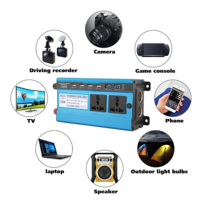 Carmaer 12V bis 220V 1200W doppeltes Zigarettenanzünder-Car doppelt digitales Display-Wechselrichter Haushaltskraftwandler – Bild 7