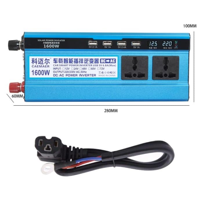 Carmaer 60V bis 220V 1600W Drei Sockel Auto doppelt digitales Display Inverter Haushaltskraftwandler – Bild 2