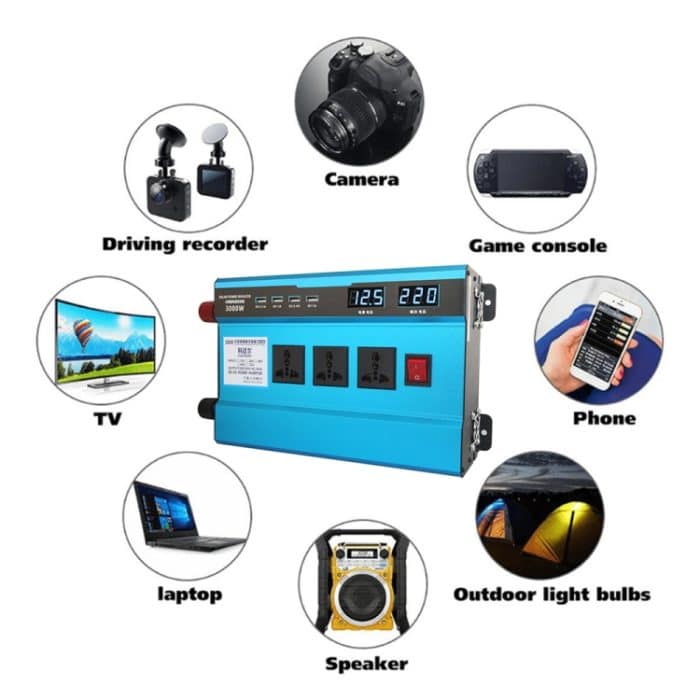 CARMERMAER 24V bis 220V 3000W Intelligent Lüfter Auto doppelt digitales Display Inverter Haushaltskraftwandler – Bild 7