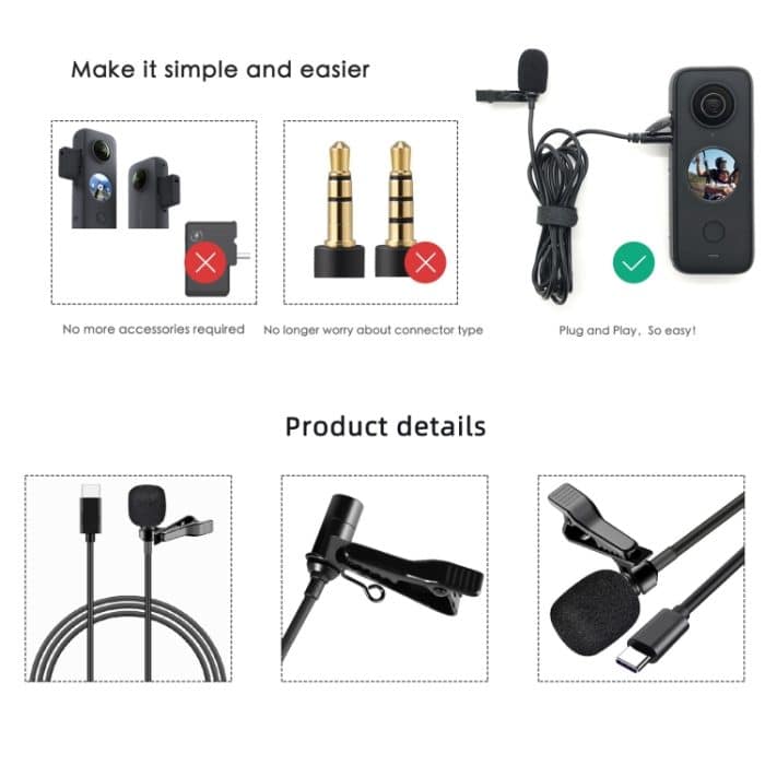 Für Insta360 ONE X2 Lavalier Clip Typ-C Aufnahmemikrofon, For Insta360 ONE X2 – Bild 5
