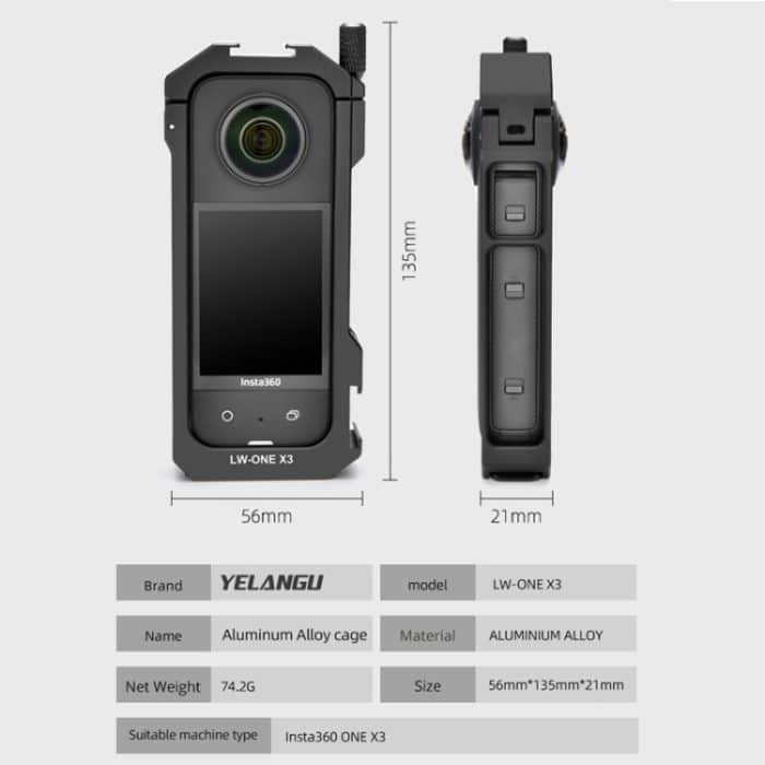 Für Insta360 X3 YELANGU LW-ONE X3 Metallkäfig Extended Frame Case – Bild 8