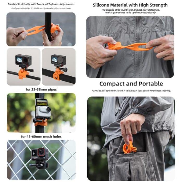 Sunnylife Action Kamera Flexible Halterung 360 Strap Wrap Band Halterung Fahrrad Rohr Clip Halter – Bild 3