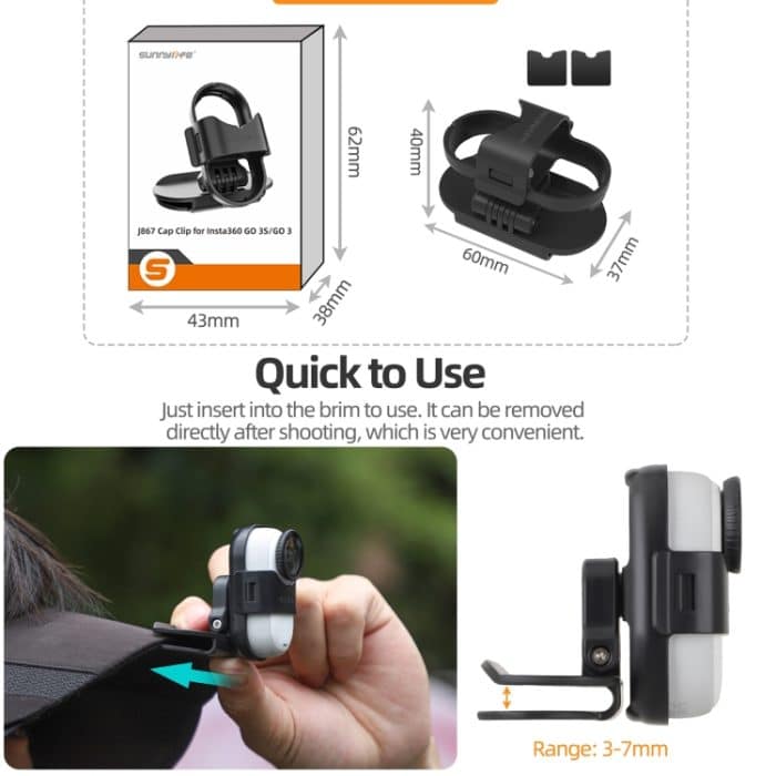 Für Insta360 GO3 / GO 3S Sunnylife Baseballmütze Clip Halterung Baseballmütze Klemme Schnellverschluss Halterung Kamera POV Vlog Halter, Baseball Hat Clip – Bild 3