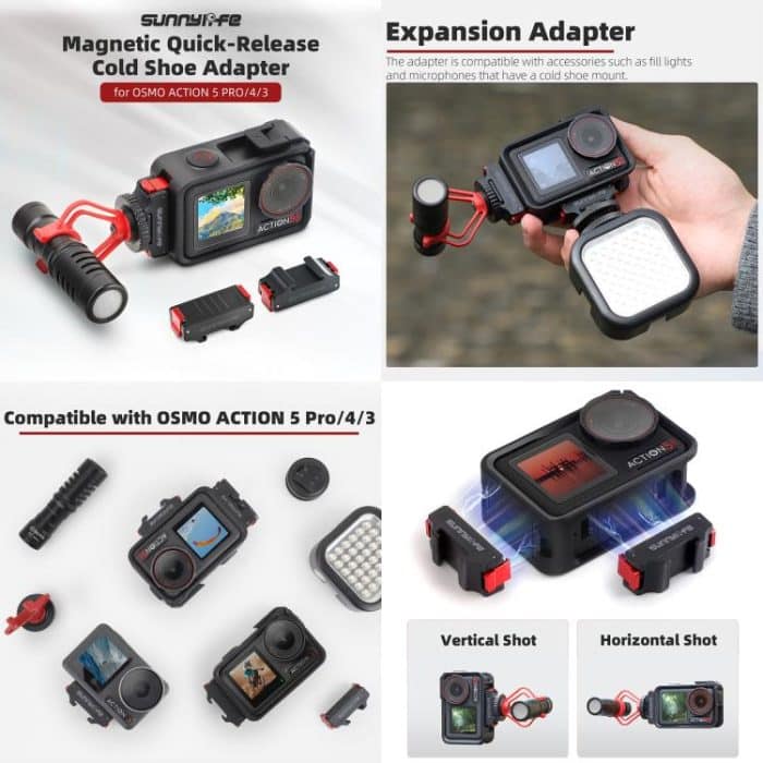 Für DJI Osmo Action 5 Pro/4/3 Sunnylife Faltbare magnetische Schnellwechselhalterung + magnetischer Kaltschuhadapter, AD938+AD887 – Bild 3