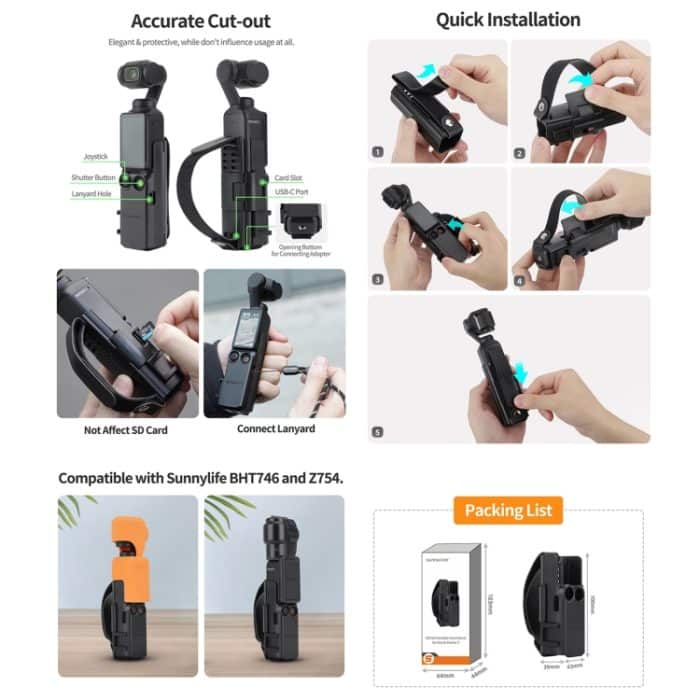 Für DJI OSMO Pocket 3 Sunnylife Handband Schutzrahmen Kaltschuh-Verlängerungsgriffabdeckung, Extension Frame – Bild 7