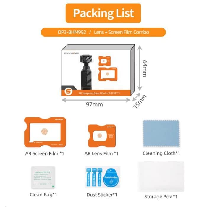 Für DJI Osmo Pocket 3 Sunnylife Objektiv-Displayschutzfolie AR Antireflexionsfolie aus gehärtetem Glas mit Film-Locator – Bild 12