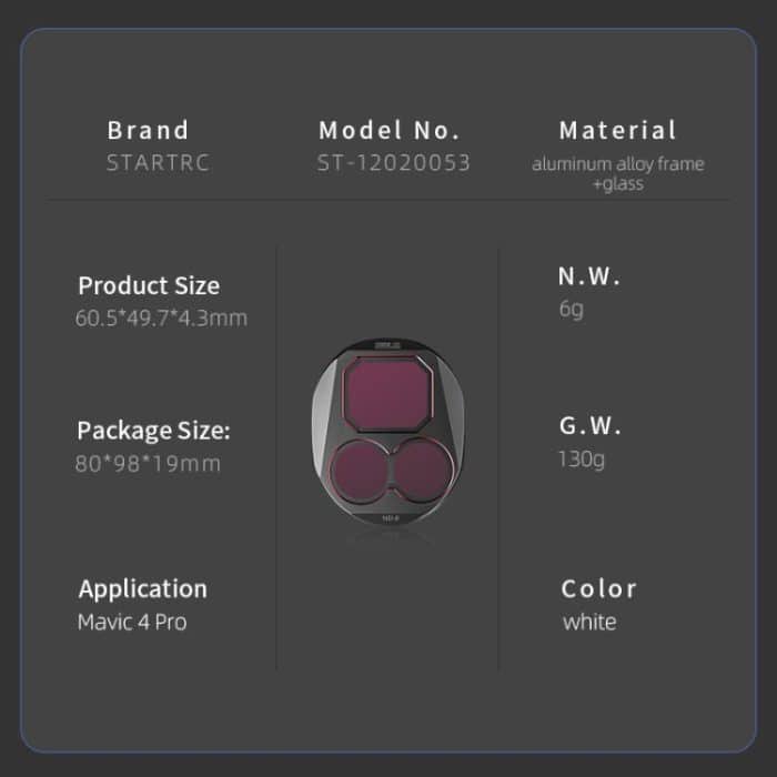 Für DJI Mavic 4 Pro STARTRC 4 in 1 ND8 ND16 ND32 ND64 Objektivfilter-Kit – Bild 14