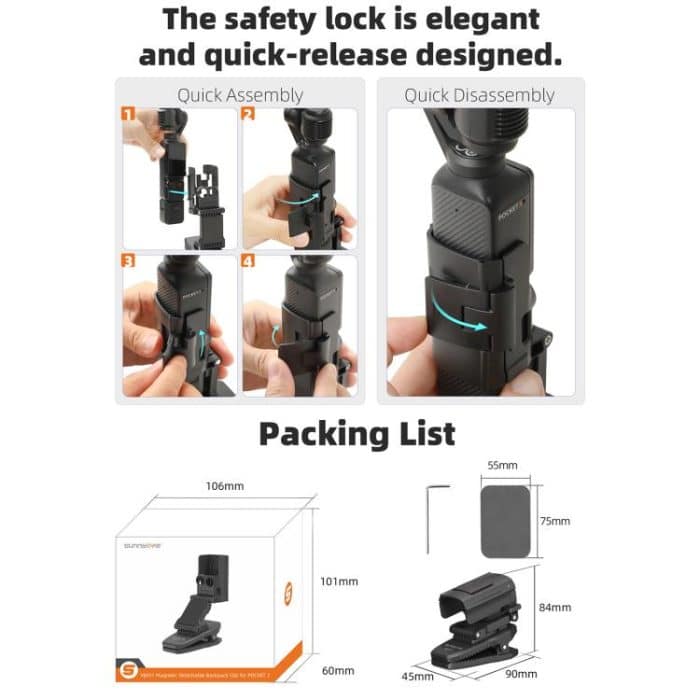 For DJI Osmo Pocket 3 Sunnylife Stretchable Backpack Clip Rotatable Magnetic Mount Action Camera Holder Vlog Mount, For DJI Osmo Pocket 3 – Bild 8
