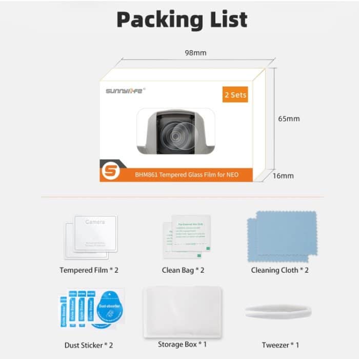 Für DJI Neo Sunnylife 2 Stück Drohnenlinsenfolie aus gehärtetem Glas – Bild 9