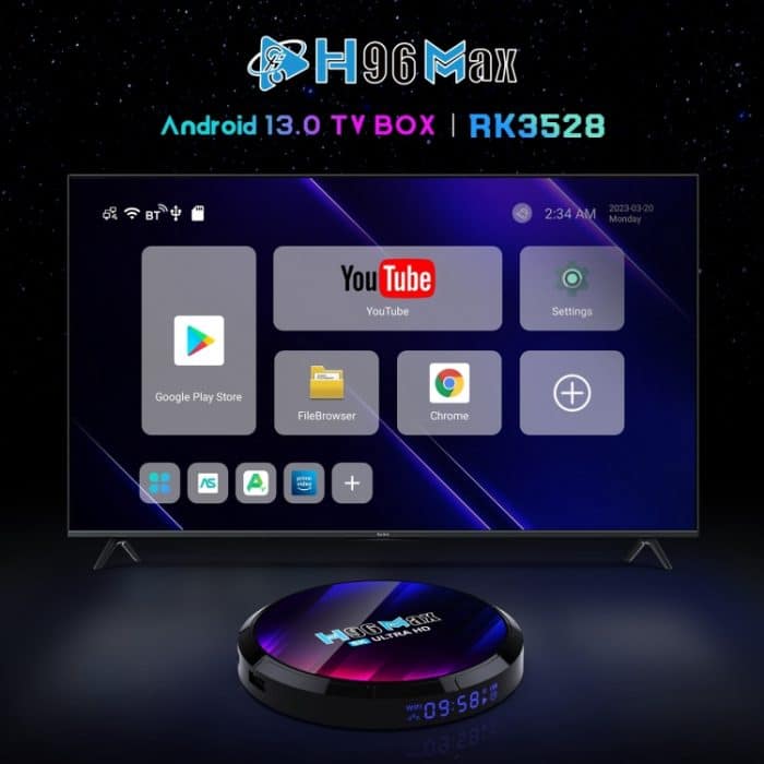 H96 Max 8K Ultra HD Smart TV Box Android 13.0 Media Player mit Fernbedienung, RK3528 Quad-Core, 4GB+64GB, 4GB+64GB – Bild 2