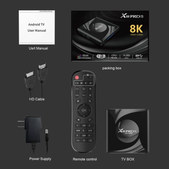 X88 Pro 13 Android 13.0 Smart-TV-Box mit Fernbedienung, RK3528 Quad-Core, 4G+64GB, 4G+64GB – Bild 8