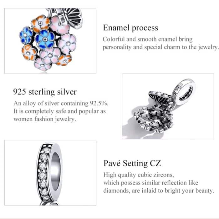 S925 Sterling Silber bunte Zirkon Blumen Anhänger DIY Armband Halskette Zubehör – Bild 4