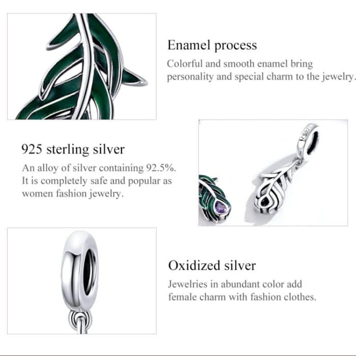 S925 Sterling Silber Pfauenfeder Anhänger DIY Armband Halskette Zubehör – Bild 5