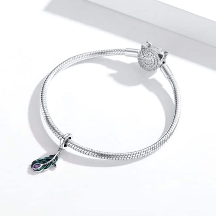 S925 Sterling Silber Pfauenfeder Anhänger DIY Armband Halskette Zubehör – Bild 7