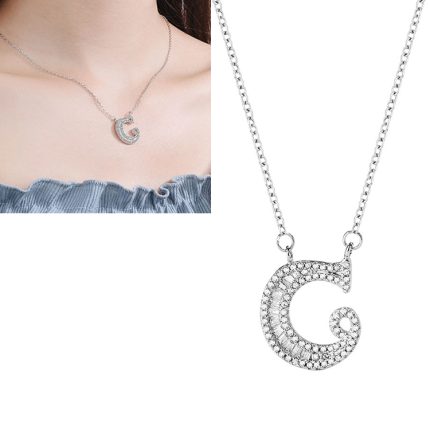 Damen-Halskette mit Anhänger aus S925-Sterlingsilber mit englischem Alphabet