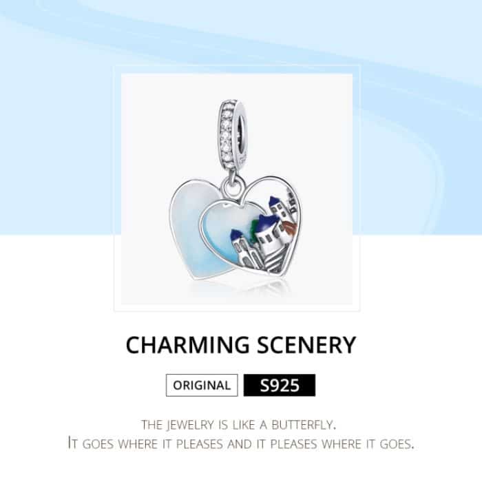 S925 Sterling Silber Charmante Landschaft Herz Pendent DIY Armband Halskette Zubehör – Bild 3
