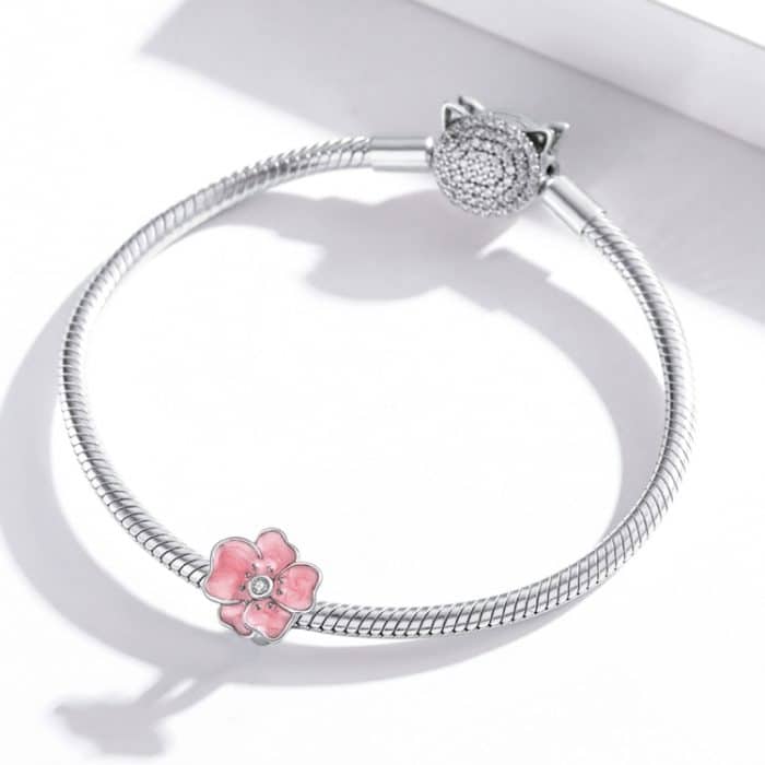 S925 Sterling Silber Rosa Blumenperlen DIY Armband Halskette Zubehör – Bild 7