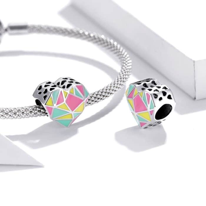 S925 Sterling Silber Herz Geometrie Perlen DIY Armband Halskette Zubehör – Bild 6