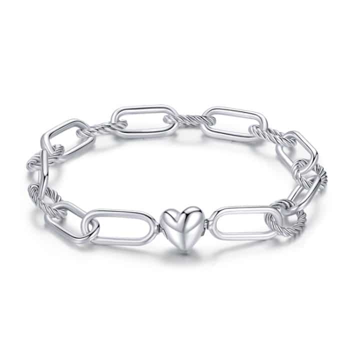 S925 Sterling Silber Büroklammer Love Damen Armband Schmuck – Bild 1