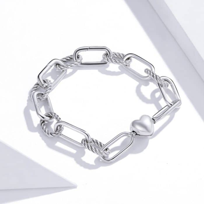 S925 Sterling Silber Büroklammer Love Damen Armband Schmuck – Bild 3
