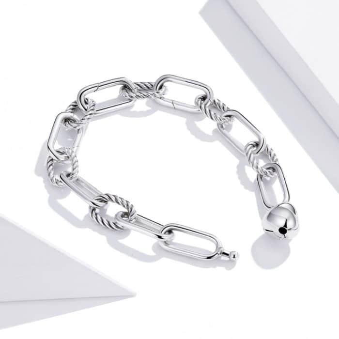 S925 Sterling Silber Büroklammer Love Damen Armband Schmuck – Bild 4