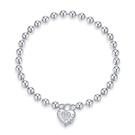 S925 Sterling Silber Herzförmige Punk Perlen Damen Armband Schmuck