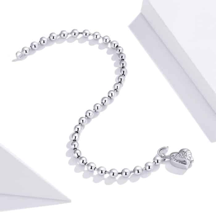 S925 Sterling Silber Herzförmige Punk Perlen Damen Armband Schmuck – Bild 4