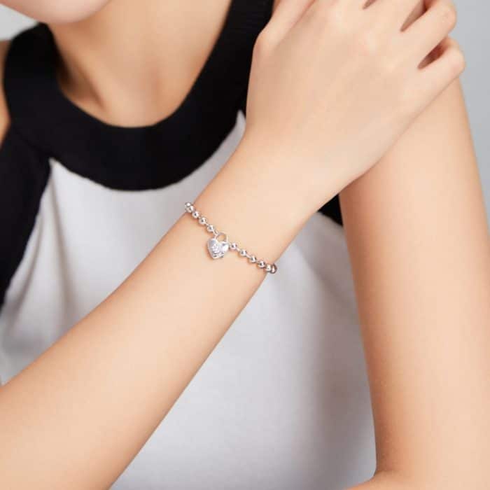 S925 Sterling Silber Herzförmige Punk Perlen Damen Armband Schmuck – Bild 7