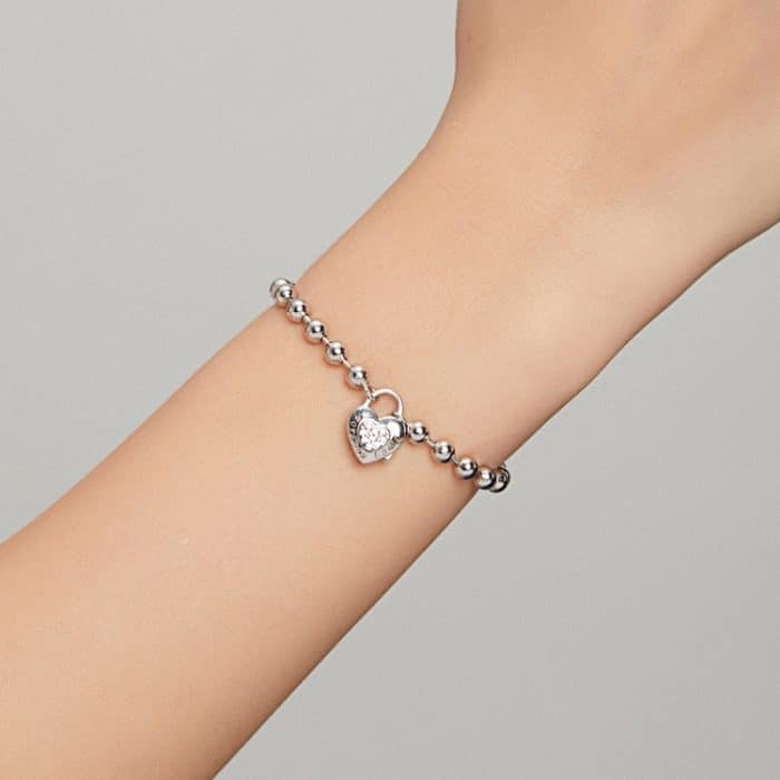 S925 Sterling Silber Herzförmige Punk Perlen Damen Armband Schmuck – Bild 9