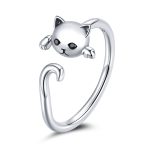 Offener Ring mit niedlicher Katze aus S925-Sterlingsilber für Damen