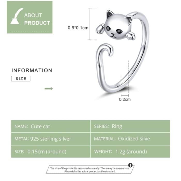 Offener Ring mit niedlicher Katze aus S925-Sterlingsilber für Damen – Bild 4