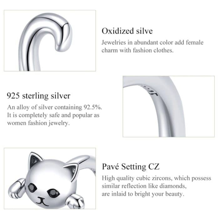 Offener Ring mit niedlicher Katze aus S925-Sterlingsilber für Damen – Bild 5