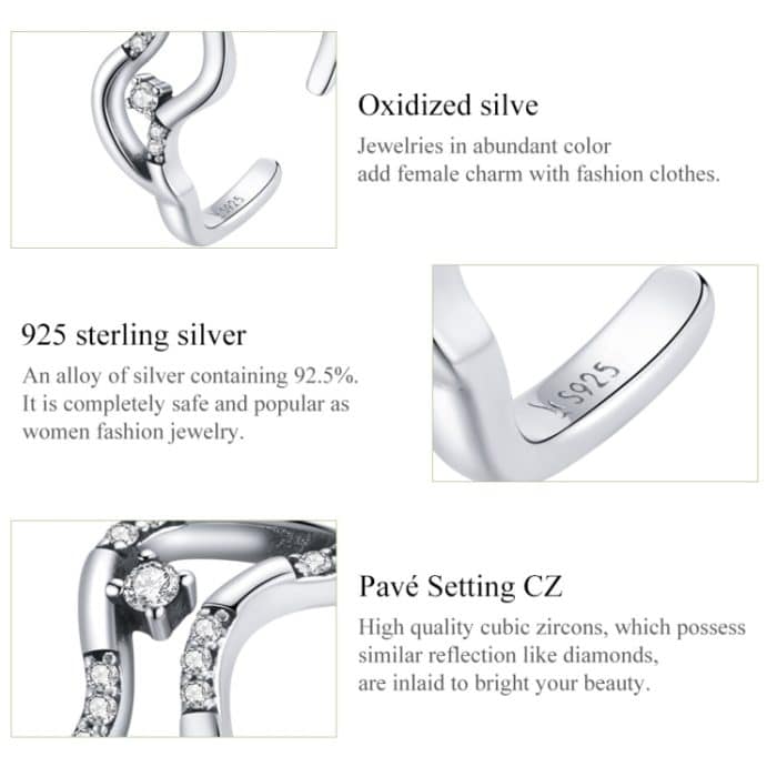 S925 Sterling Silber Galaxy Stars Frauen Open Ring – Bild 6