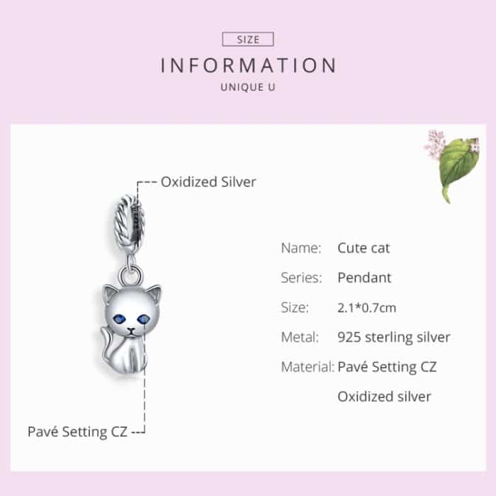 S925 Sterling Silber Cute Cat Anhänger DIY Armband Halskette Zubehör – Bild 4