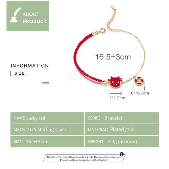 S925 Sterling Silber Red Rope Nette Kuh Frauen Armband Schmuck – Bild 4