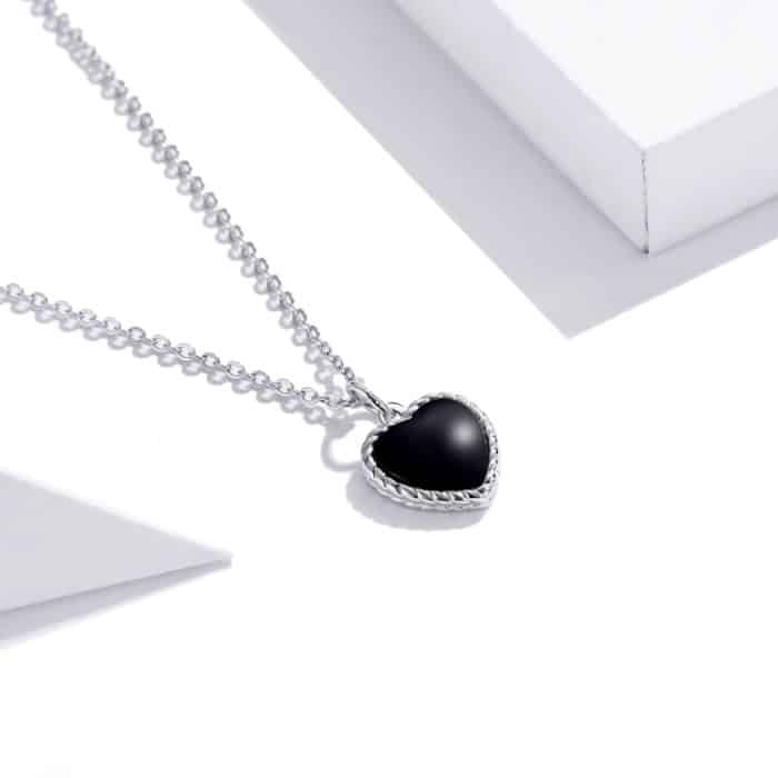 S925 Sterling Silber Schwarzes Herz Frauen Nacklace Schmuck – Bild 2