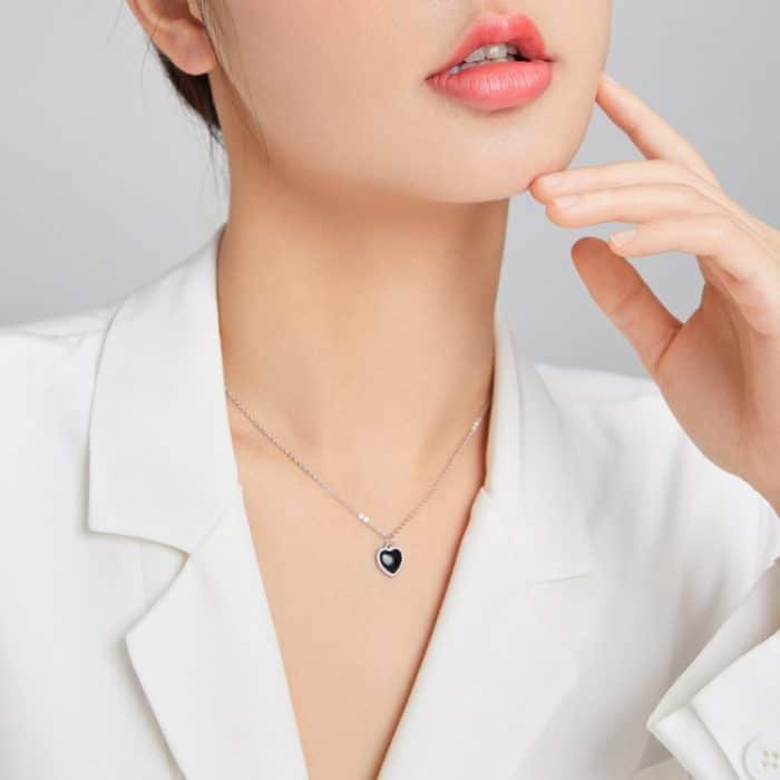 S925 Sterling Silber Schwarzes Herz Frauen Nacklace Schmuck – Bild 7