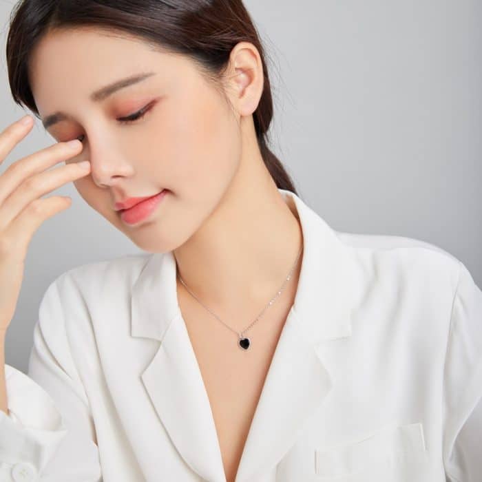 S925 Sterling Silber Schwarzes Herz Frauen Nacklace Schmuck – Bild 8