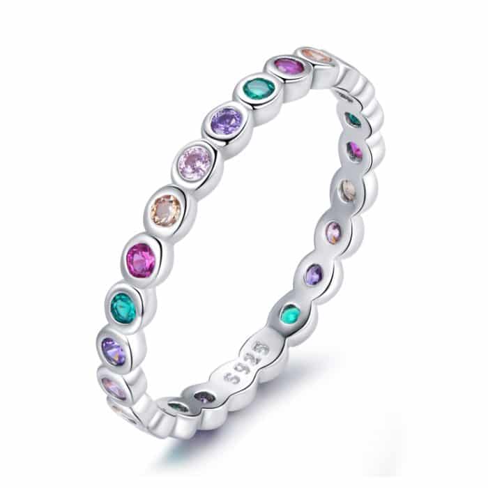 S925 Sterling Silber Einfacher bunter Zirkon Damenring – Bild 1