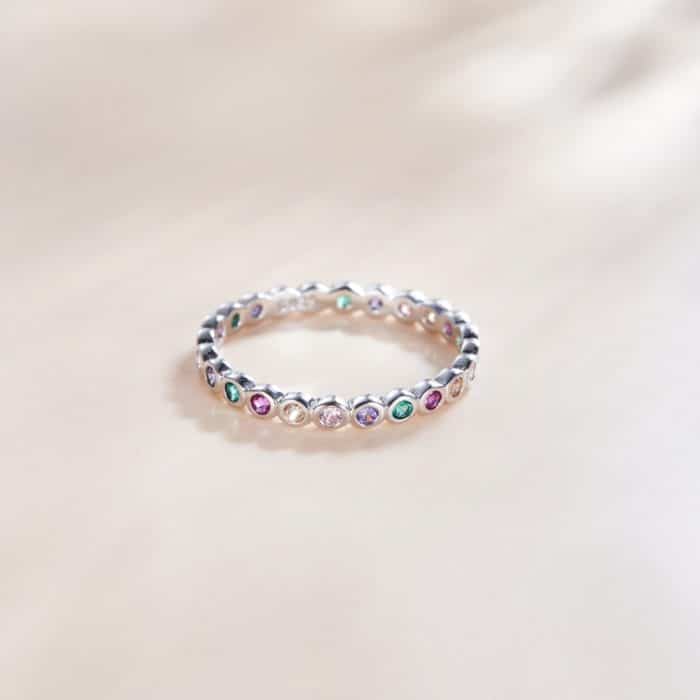 S925 Sterling Silber Einfacher bunter Zirkon Damenring – Bild 3