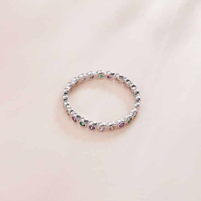 S925 Sterling Silber Einfacher bunter Zirkon Damenring – Bild 4