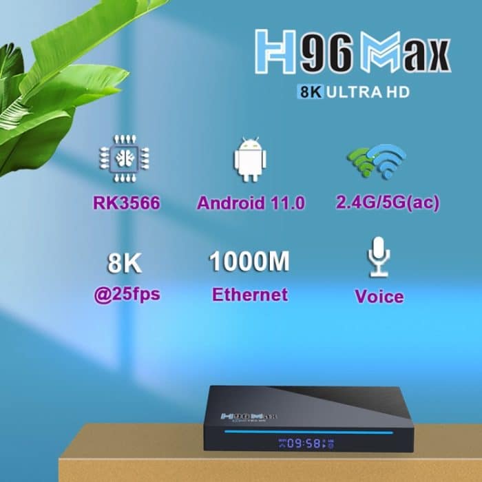 H96 Max 8K Smart TV BOX Android 11.0 Media Player mit Fernbedienung, Quad Core RK3566, RAM: 8 GB, ROM: 64 GB, Dual Frequency 2,4 GHz WiFi / 5G, 8GB+64GB, US Plug, 8GB+64GB, EU Plug, 8GB+64GB, UK Plug, 8GB+64GB, AU Plug – Bild 4