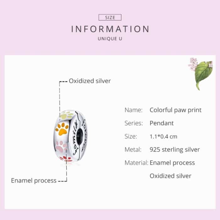 S925 Sterling Silber Bunte Paw Print Perlen DIY Armband Halskette Zubehör – Bild 4
