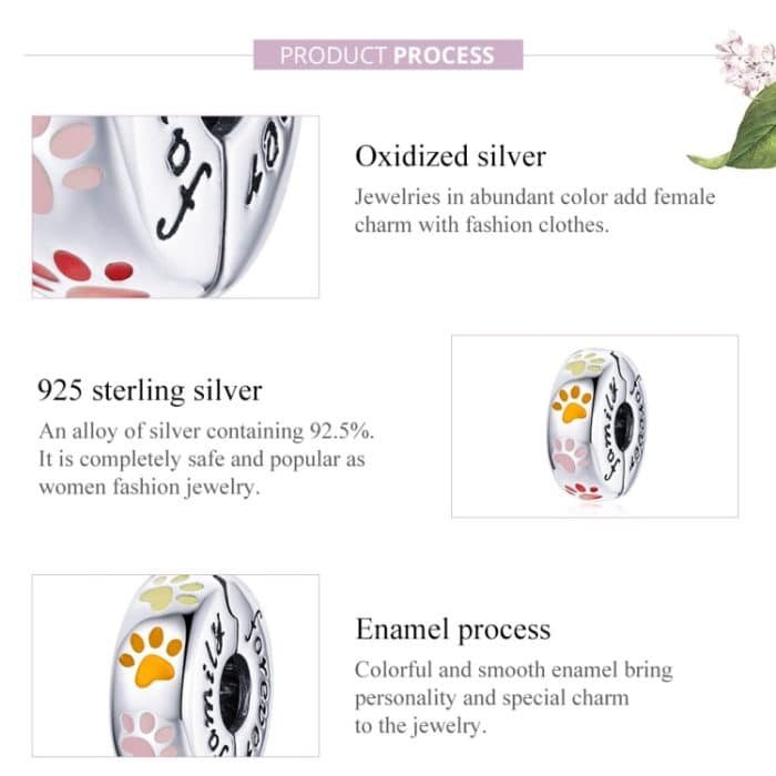 S925 Sterling Silber Bunte Paw Print Perlen DIY Armband Halskette Zubehör – Bild 5