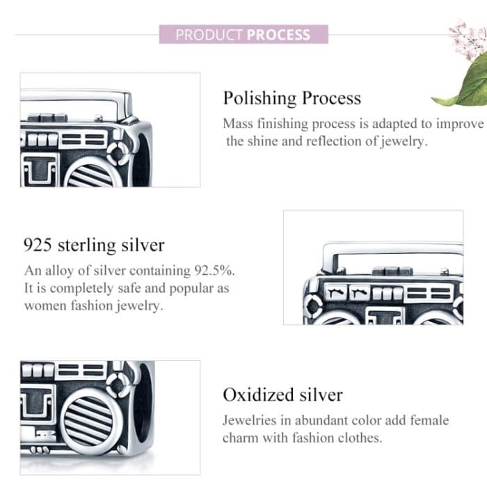 S925 Sterling Silber Retro Radio Perlen DIY Armband Halskette Zubehör – Bild 4