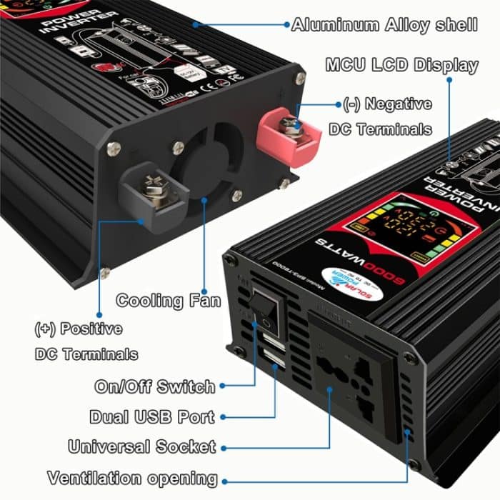 Tang III Generation 12V bis 220V 6000W Auto-Wechselrichter mit LCD-Display und Dual-USB, 12V to 220V – Bild 4